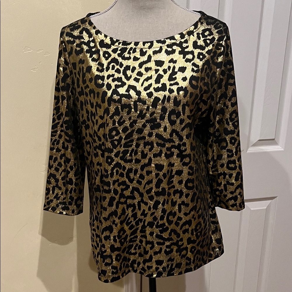 Ru.ok Gold and Black Leopard Print Tee